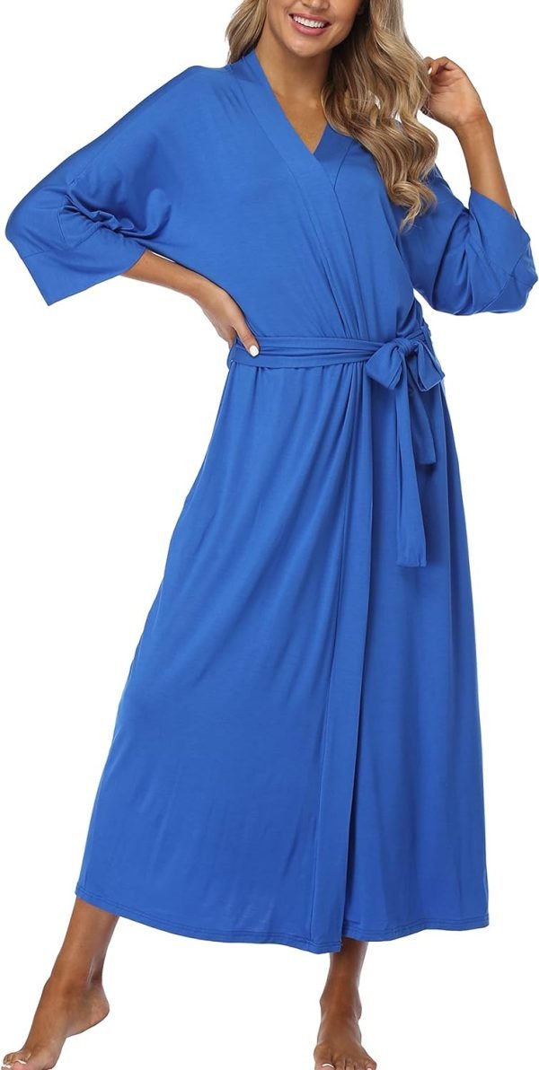Womens Soft Long Kimono Robes Lightweight Full Length Knit Bathrobe With Pockets Ladies Casual Dressing Gown