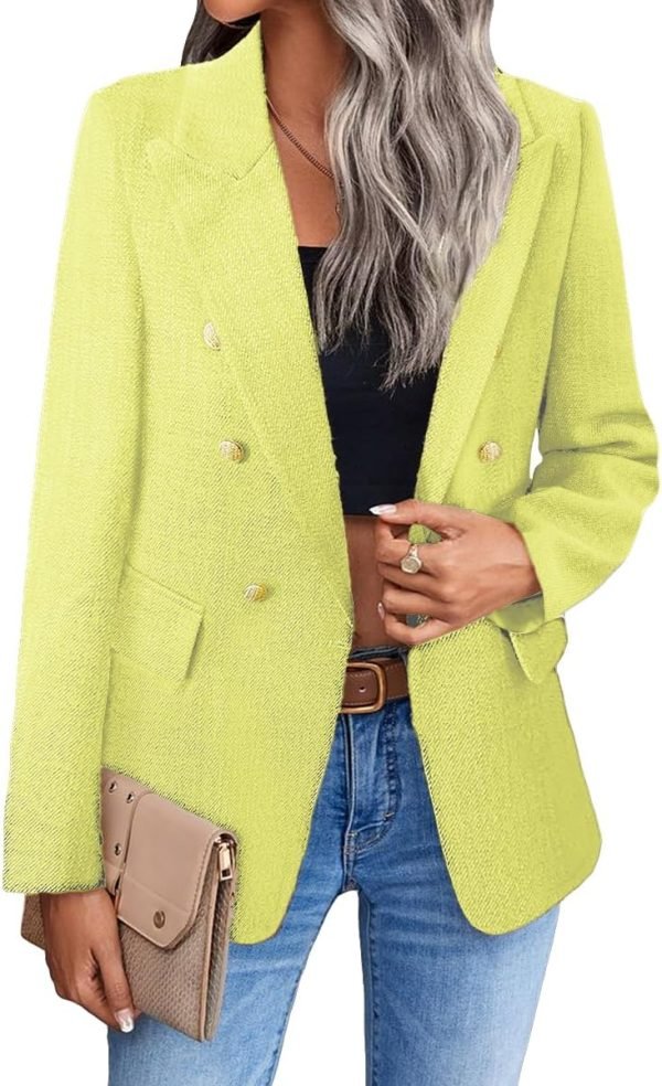 Womens Casual Blazer 2024 Spring Open Front Business Work Tweed Plaid Jacket Suit Pocket (S-XXL)
