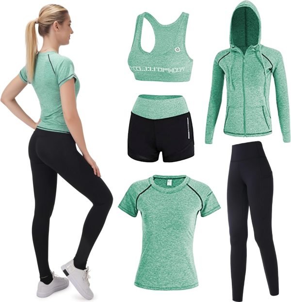 Workout Sets for Women 5 PCS Yoga Outfits Activewear Tracksuit Sets