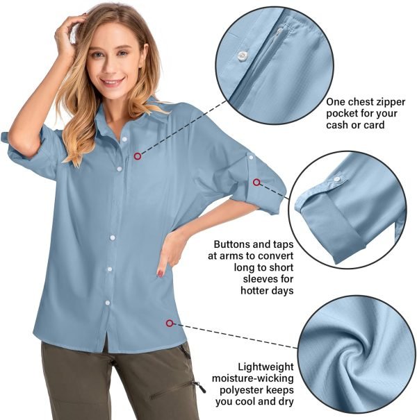 Women's UPF 50 Long Sleeve Sun Protection Shirts Quick Dry Outdoor Fishing Hiking Travel Shirt