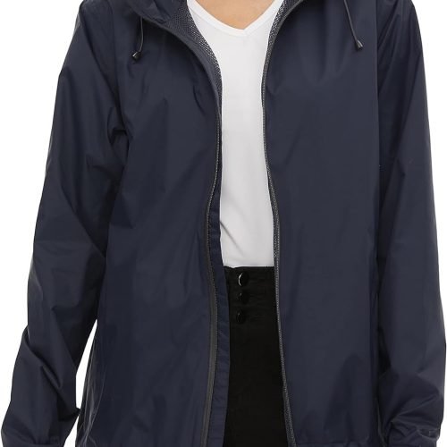 Women's Rain Jacket Lightweight Waterproof Rain Coat with Hooded Windproof Adjustable Windbreaker