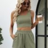 Trendy Queen Two Piece Summer Outfits Women Shorts Sets 2 Piece Sleeveless Matching Lounge Crop Top and High Waisted Shorts