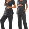 Women's Maternity Nursing Pajama Set Breastfeeding Loungewear Mama Clothes Short Sleeve Top & Pants Pregnancy PJS