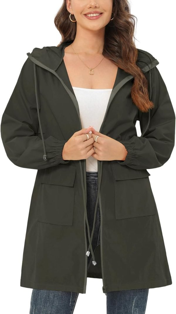 Rain Jacket for Women Waterproof with Hood Active Outdoor Long Rain Coats Packable Raincoat Lightweight Windbreaker