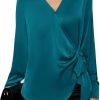71Mz0rpaCaL._AC_SL1500 Women's Satin Silk Blouses Wrap V Neck Shirts Long Sleeve Elegant Tie Waist Office Formal Work Tunic Pullover Tops