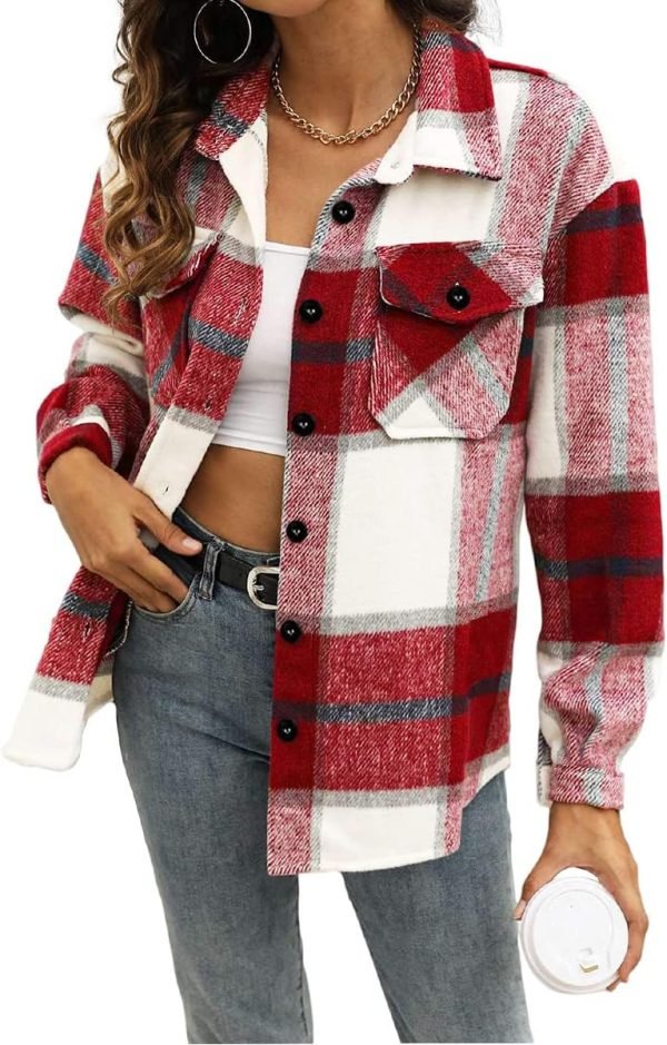 Trendy Queen Womens Flannel Shacket Jacket Casual Plaid Button Down Long Sleeve Shirt Fall Clothes Outfits
