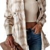 Trendy Queen Womens Flannel Shacket Jacket Casual Plaid Button Down Long Sleeve Shirt Fall Clothes Outfits