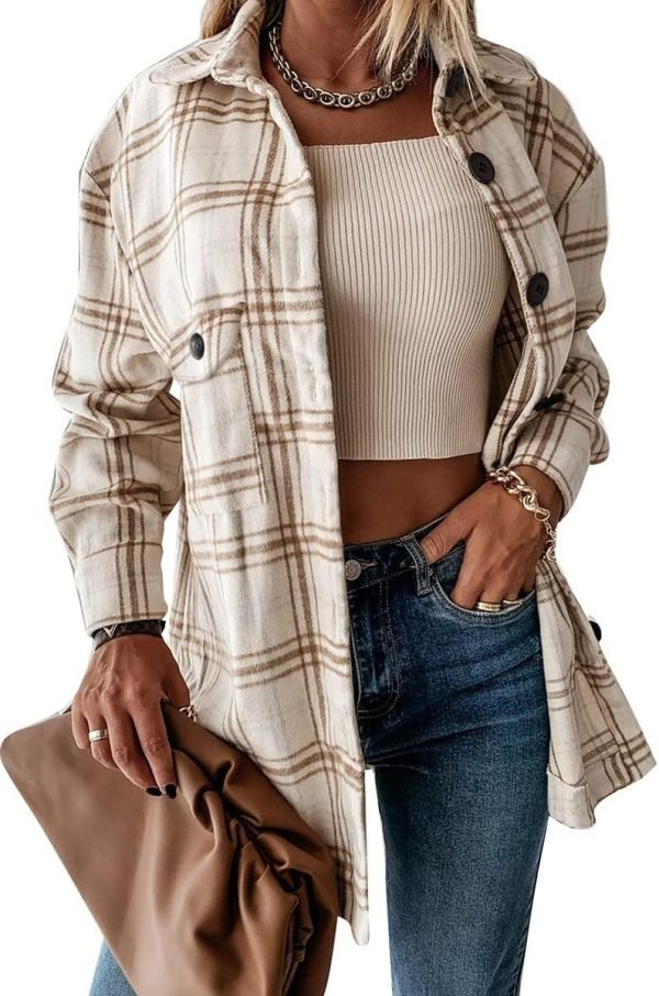 Trendy Queen Womens Flannel Shacket Jacket Casual Plaid Button Down Long Sleeve Shirt Fall Clothes Outfits