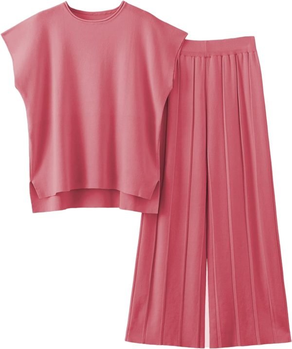 2 Piece Outfits for Women Sweater Sets Knit Vest Tops Elastic Waisted Pants