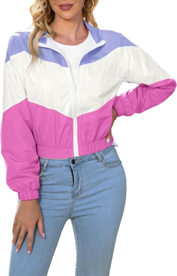 71O5gZYZ-pL._AC_SL1500 Women’s Lightweight Windbreaker Sport Jacket Zip Up Color Block Coat Casual Long Sleeve Jogging Outerwear