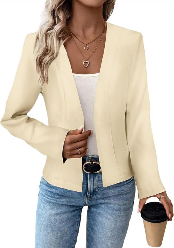 2024 Summer Cropped Collarless Blazer Lightweight Fully Lined Open Front Elegant Petite Work Office Jackets