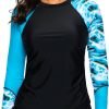 Women's Long Sleeves Rash Guard Athletic Swim Aztec Tankini Sets Swimsuit