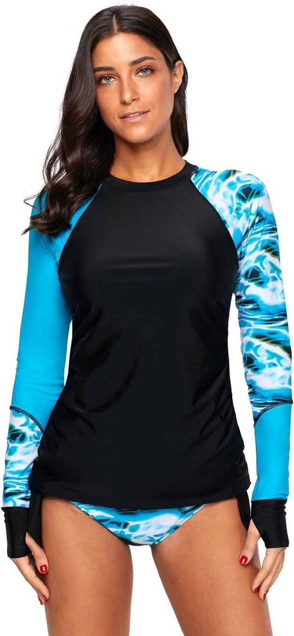 Women's Long Sleeves Rash Guard Athletic Swim Aztec Tankini Sets Swimsuit