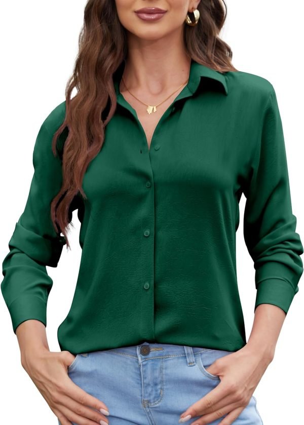 71PL4X8vnGL._AC_SL1500 Womens Chiffon Blouses Button-Down Shirts Soft Tops Collared Casual Work Shirt XS-XXL