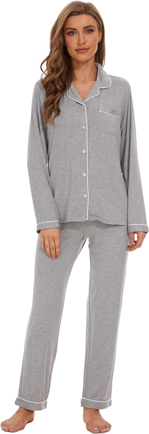 Button Up Pajamas for Women Long Sleeve Sleepwear Soft Loungewear Ladies Pjs Set XS-XXL