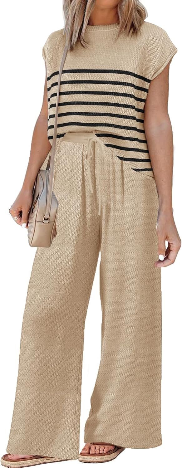 Sets for Women Spring Outfits for Women 2024 Travel Wide Leg Pant Summer Two Piece Sets Lounge Matching Sets