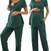 Women's Maternity Nursing Pajama Set Breastfeeding Loungewear Mama Clothes Short Sleeve Top & Pants Pregnancy PJS