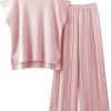 2 Piece Outfits for Women Sweater Sets Knit Vest Tops Elastic Waisted Pants
