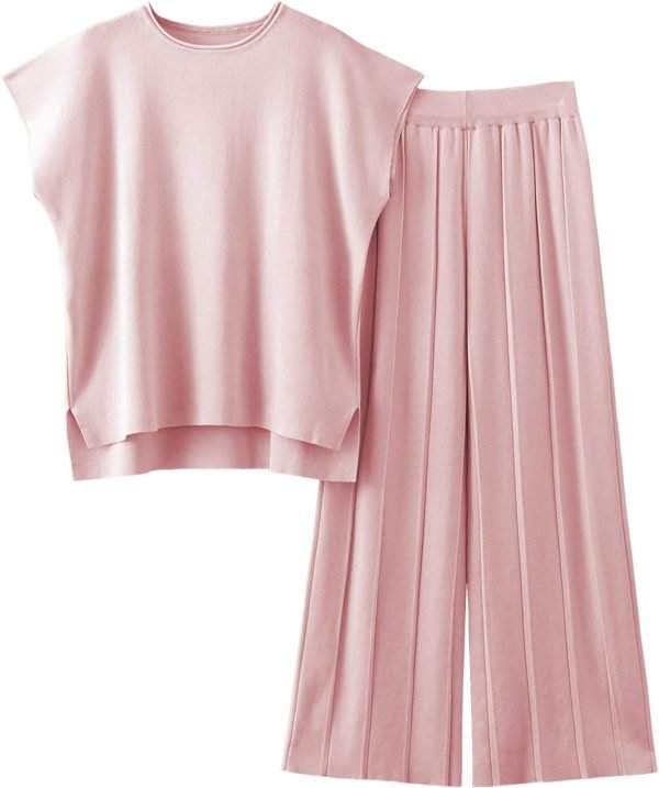 2 Piece Outfits for Women Sweater Sets Knit Vest Tops Elastic Waisted Pants