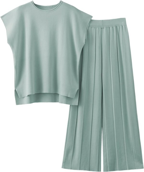 2 Piece Outfits for Women Sweater Sets Knit Vest Tops Elastic Waisted Pants