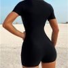 Women's Colorblock Mesh Zipper Diving Suit One Piece Swimsuit Short Sleeve Bathing Suit