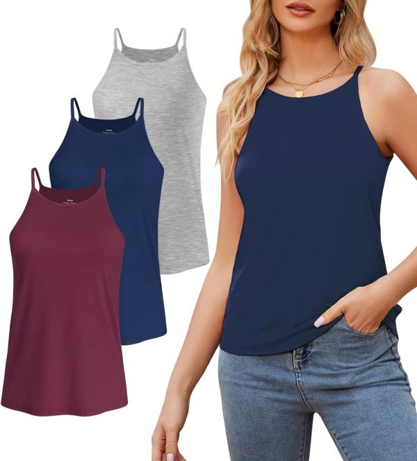High Neck Tank Top for Women Camisole Trendy Sleeveless Shirts Loose Fit Cami Tanks 3 Pack