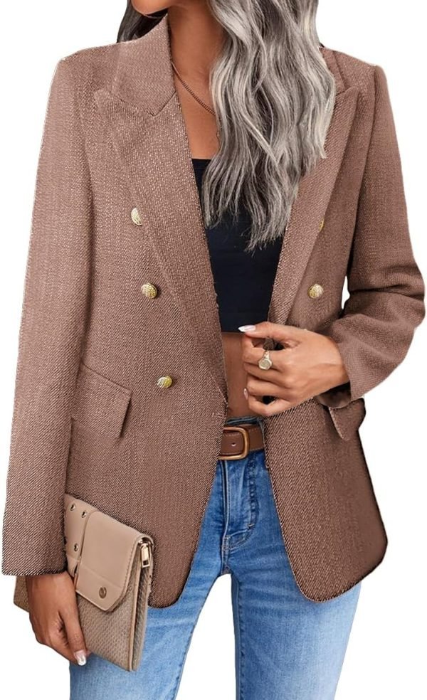 Womens Casual Blazer 2024 Spring Open Front Business Work Tweed Plaid Jacket Suit Pocket (S-XXL)