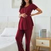 Women's Maternity Nursing Pajama Set Breastfeeding Loungewear Mama Clothes Short Sleeve Top & Pants Pregnancy PJS
