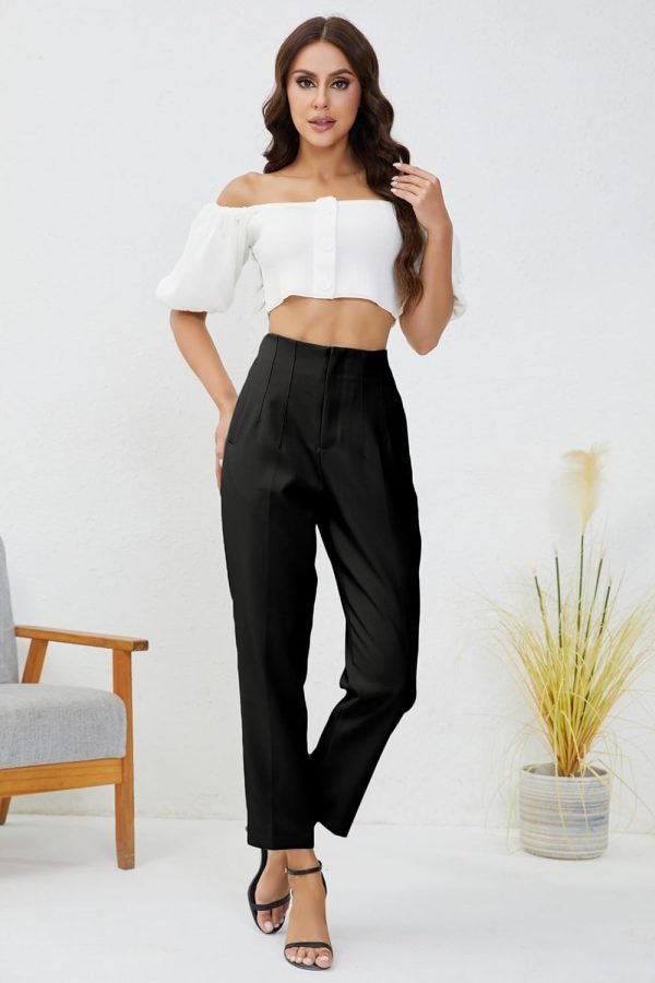 71Wh_DKsYFL._AC_SL1500 Women's High Waisted Business Trousers Straight Leg Pleated Office Slacks Pants