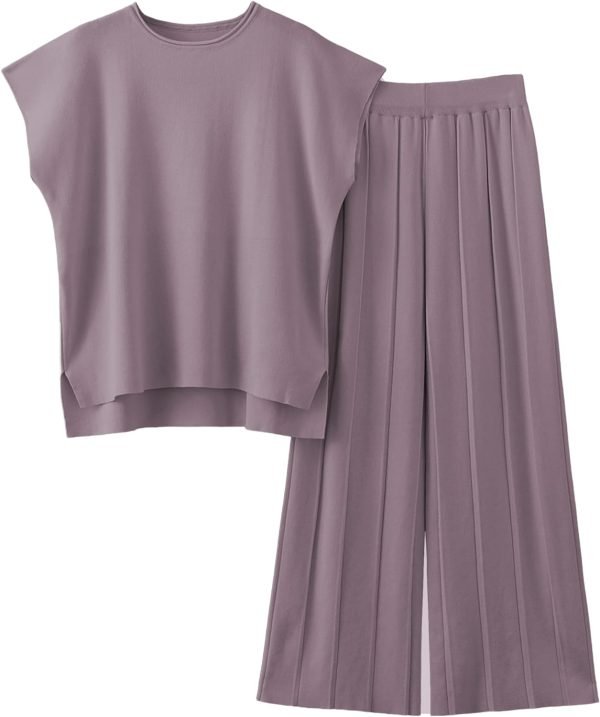 2 Piece Outfits for Women Sweater Sets Knit Vest Tops Elastic Waisted Pants