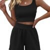 Trendy Queen Two Piece Summer Outfits Women Shorts Sets 2 Piece Sleeveless Matching Lounge Crop Top and High Waisted Shorts