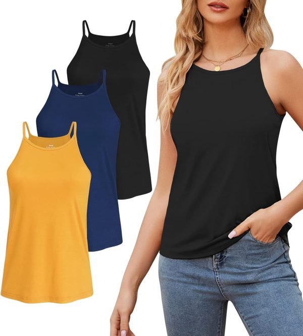 High Neck Tank Top for Women Camisole Trendy Sleeveless Shirts Loose Fit Cami Tanks 3 Pack