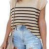 Womens Cap Sleeve Sweater Vest Summer Tops Sleeveless Tank Tops 2024 Trendy Spring Clothes Striped Short Sleeve Shirts