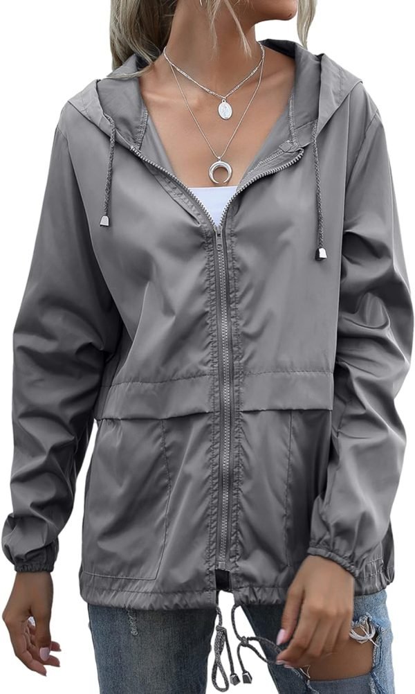 71YrDrmiw4L._AC_SL1500 Women's Waterproof Raincoat Lightweight Rain Jacket Hooded Windbreaker with Pockets for Outdoor