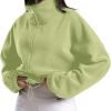 Women's Full Zip Fleece Short Jacket Oversized Athletic Running Long Sleeve Stand Collar Crop Warm Sherpa Coat