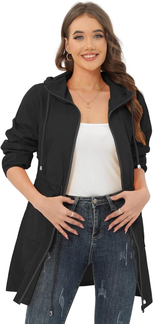 Rain Jacket for Women Waterproof with Hood Active Outdoor Long Rain Coats Packable Raincoat Lightweight Windbreaker