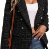 Womens Casual Blazer 2024 Spring Open Front Business Work Tweed Plaid Jacket Suit Pocket (S-XXL)