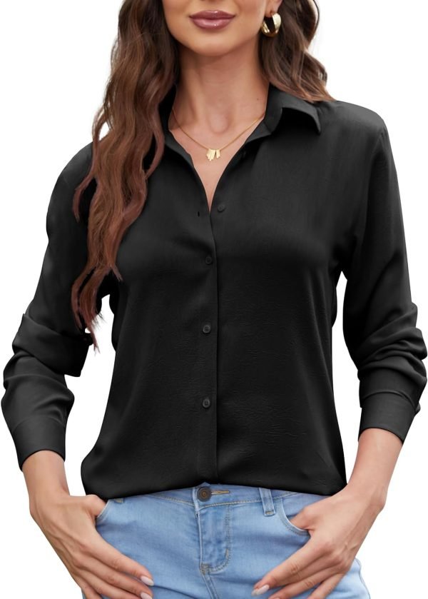 71cHyML404L._AC_SL1500 Womens Chiffon Blouses Button-Down Shirts Soft Tops Collared Casual Work Shirt XS-XXL