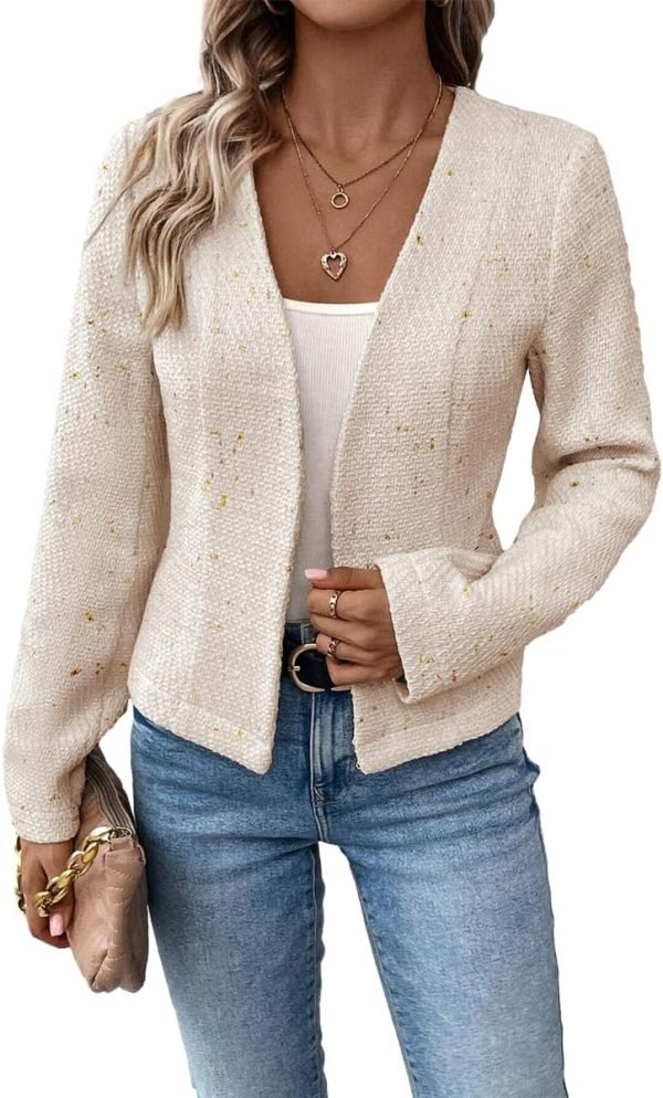 2024 Summer Cropped Collarless Blazer Lightweight Fully Lined Open Front Elegant Petite Work Office Jackets