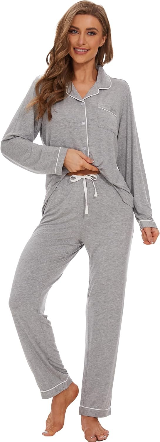 Button Up Pajamas for Women Long Sleeve Sleepwear Soft Loungewear Ladies Pjs Set XS-XXL