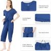 Soft Bamboo Viscose Pajamas Set for Women Summer Sleepwear Pjs Comfy Short Sleeve Tops Capri Pants Sets