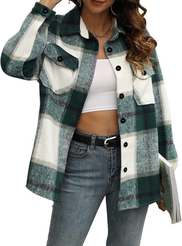Trendy Queen Womens Flannel Shacket Jacket Casual Plaid Button Down Long Sleeve Shirt Fall Clothes Outfits