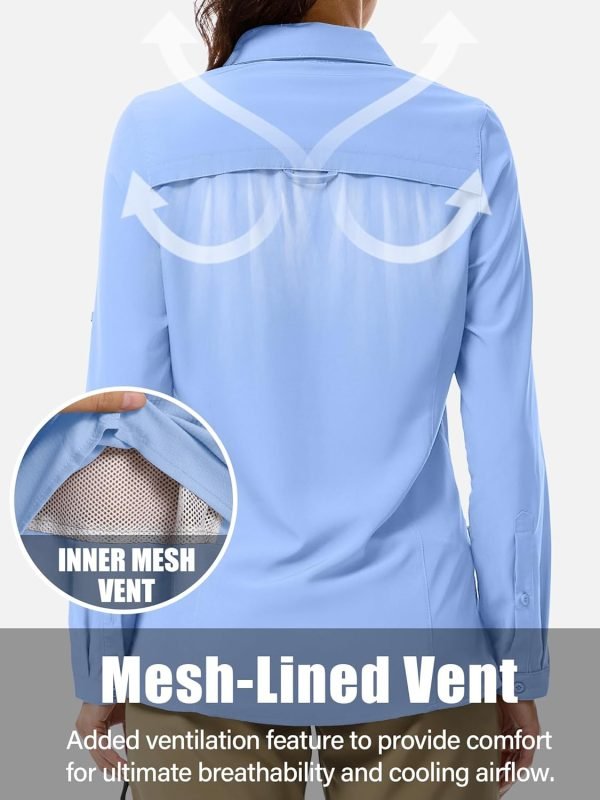 71gj8ImqUrL._AC_SL1500 Womens Sun Protection Safari Shirt Quick Dry SPF 50 UV Lightweight Fishing Travel Hiking Outdoor Shirts with Zipper Pockets