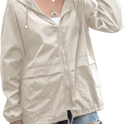 Women's Raincoats Lightweight Waterproof Windproof Adjustable Windbreaker Rain Jackets Hooded with Pockets S-XXL