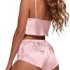 Women's 3Pcs Pajamas Satin Cami Top and Shorts with Robe Sleepwear Set