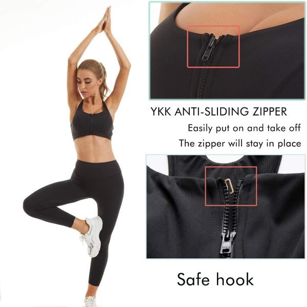 Womens Sports Bra with Zip Closure and Racerback,Wireless Bras,Four-Way Stretch Fabric with Removable Padded