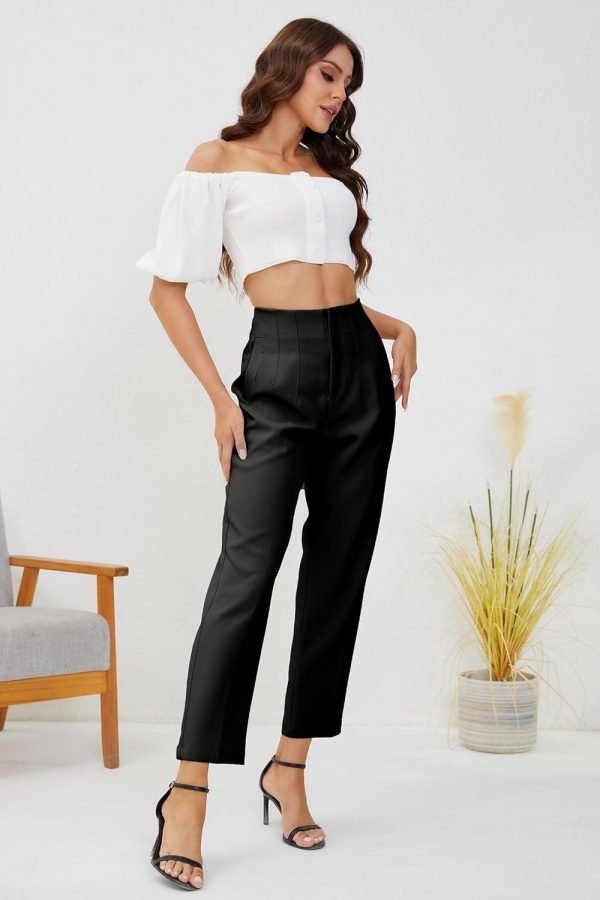 71k_CBDzwXL._AC_SL1500 Women's High Waisted Business Trousers Straight Leg Pleated Office Slacks Pants