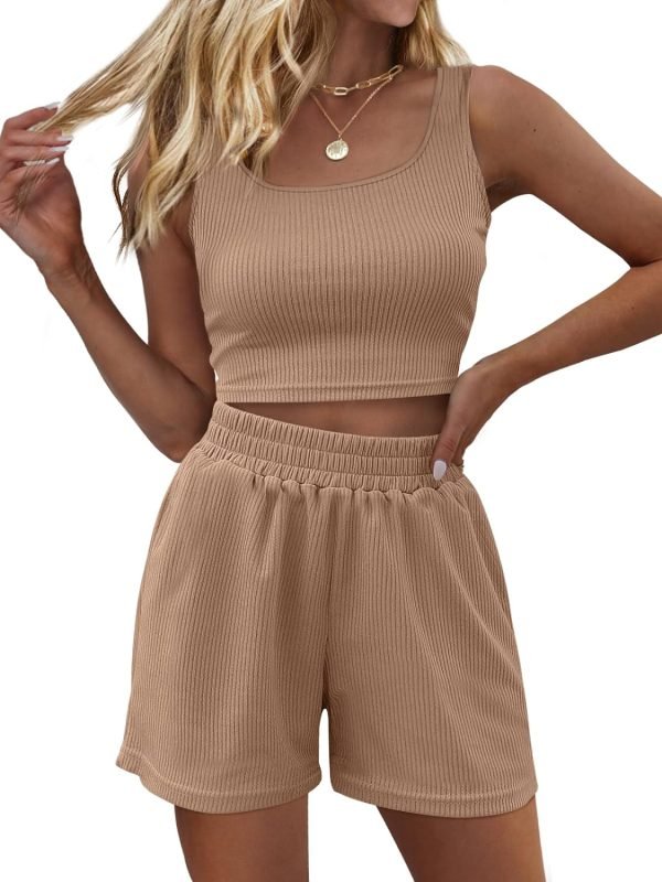 Trendy Queen Two Piece Summer Outfits Women Shorts Sets 2 Piece Sleeveless Matching Lounge Crop Top and High Waisted Shorts