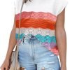 Womens Cap Sleeve Sweater Vest Summer Tops Sleeveless Tank Tops 2024 Trendy Spring Clothes Striped Short Sleeve Shirts