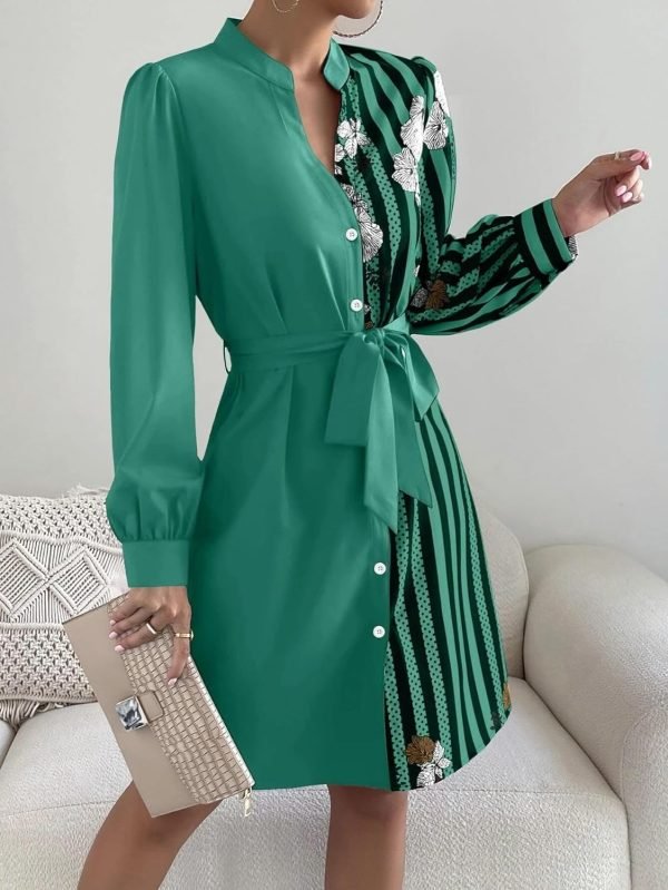 71lG2efkHvL._AC_SL1500 Womens Button Down Shirt Dresses with Belt Button Up Tunics Long Sleeve Blouse Tops